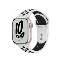 Apple Watch Nike S7 GPS-es (41mm) krém alumínium tok, platina/fekete szilikon Nike sportszíjas okosó