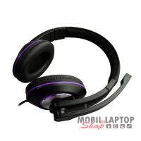 Astrum HS230 sztereó fekete-lila fejhallgató állítható mikrofonnal