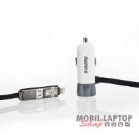 Autós töltő átalakítható Apple iPhone 8 pin és Micro USB 3.4A plusz USB ezüst-fehér REMAX