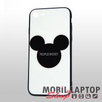 Kemény hátlap Apple iPhone 7 / 8 / SE 2020 ( 4,7" ) fehér üveges fekete kerettel Mickey mintával