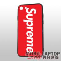 Kemény hátlap Apple iPhone 7 / 8 / SE 2020 ( 4,7" ) piros üveges fekete kerettel felirat Supreme