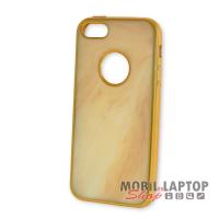 Szilikon tok Apple iPhone 5 / 5S / SE bézs márvány minta arany kerettel