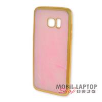 Szilikon tok Samsung G935 Galaxy S7 Edge rózsaszín márvány minta arany kerettel