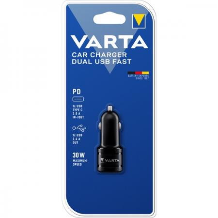Varta 57932101401 Car Charger Dual USB Fast 1xUSB/1xUSB-C autós töltő